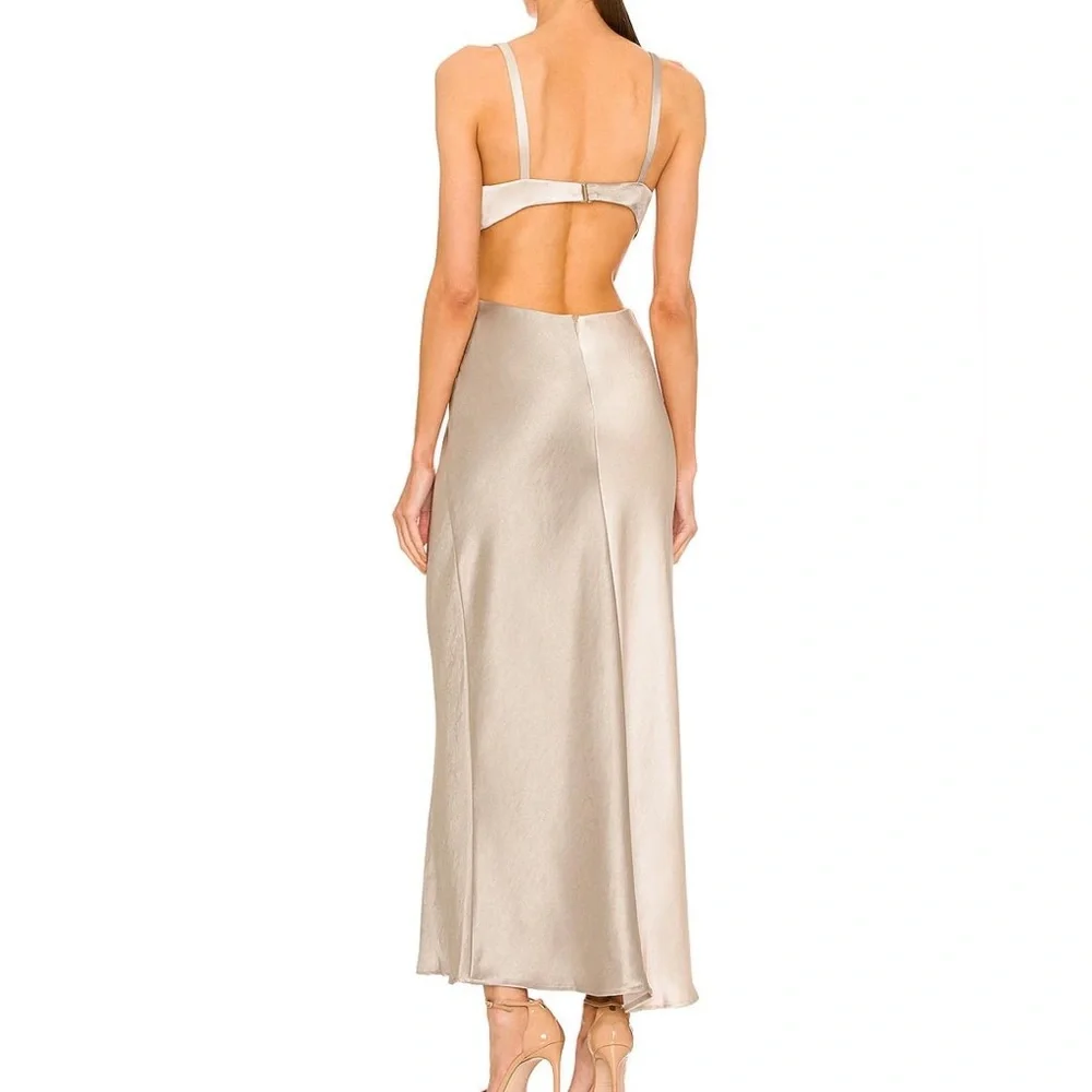 Bec + Bridge Stone Grey Satin Colorblock Felix V Cut Out Maxi Dress - Picture 7 of 14